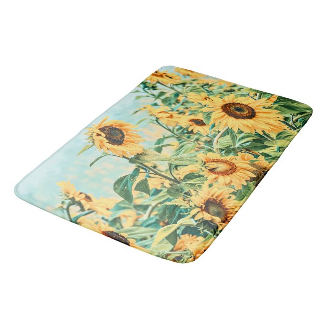 Gelbes, Aquamarines Blumendesign Badematte (Schrägansicht)
