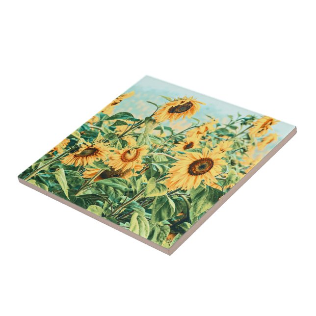 Gelbes, Aquamarines Blumendesign Fliese (Seite)