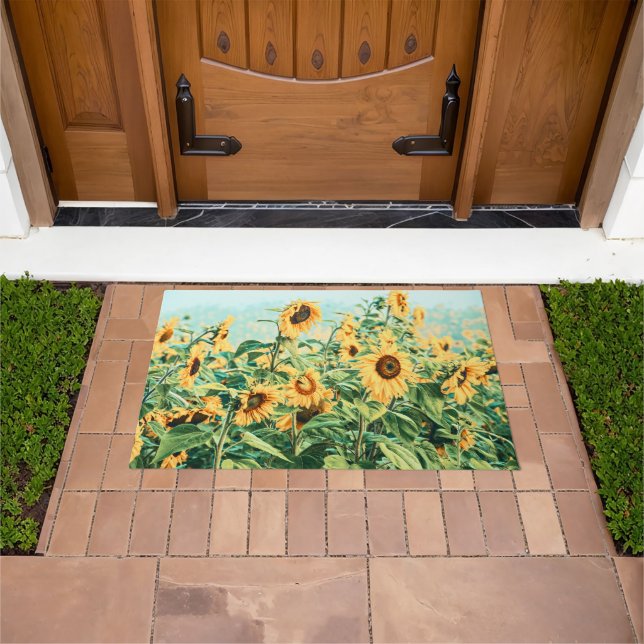 Gelbes, Aquamarines Blumendesign Fußmatte (Außenbereich)