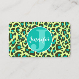 Gelbes, Aquamarines Leopard Print Rockabilly Muste Visitenkarte