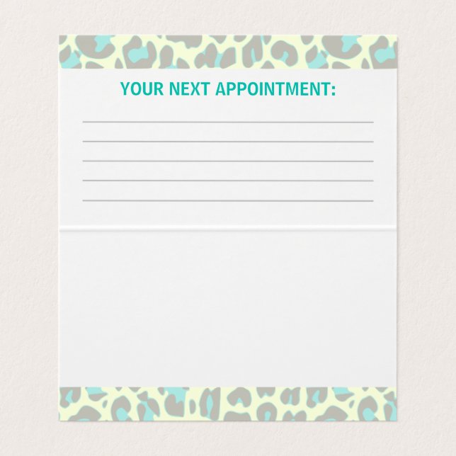 Gelbes Aquamarines Leopard Print Rockabilly Muster Visitenkarten (Innenseite Aufgefaltet)