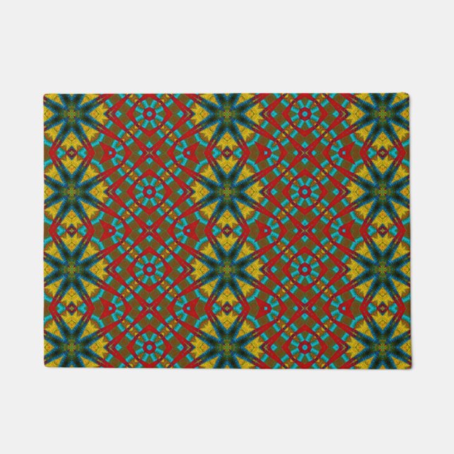 Gelbes Aquamarines rotes Muster Modernes Boho Trib Fußmatte (Vorderseite)