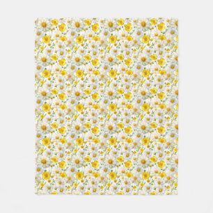 Gelbes Aquarell-Wildblumenmuster Fleecedecke