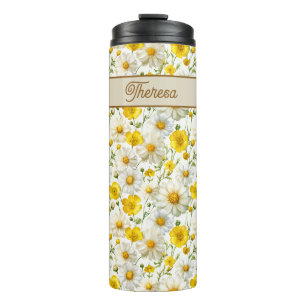 Gelbes Aquarell-Wildblumenmuster Thermosbecher