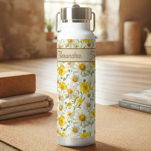 Gelbes Aquarell-Wildblumenmuster  Trinkflasche
