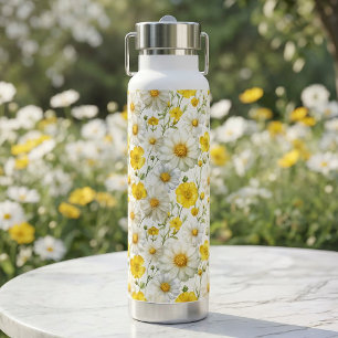 Gelbes Aquarell-Wildblumenmuster  Trinkflasche
