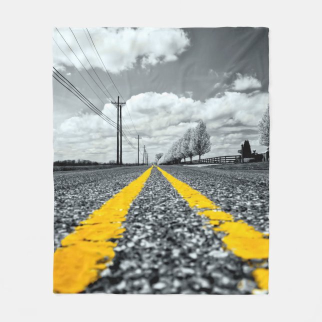 Gelbes Asphalt Highway Road Creative Fotografy Fleecedecke (Vorderseite)