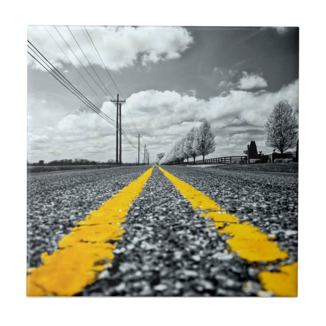 Gelbes Asphalt Highway Road Creative Fotografy Fliese (Vorderseite)