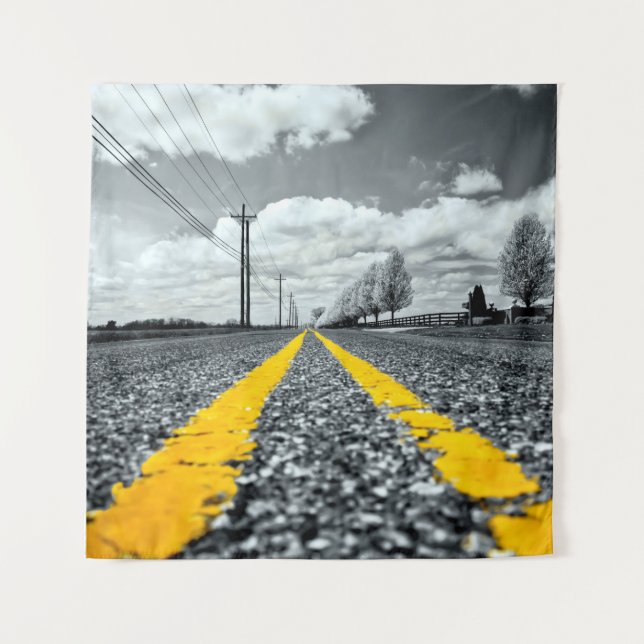 Gelbes Asphalt Highway Road Creative Fotografy Wandteppich (Vorderseite)