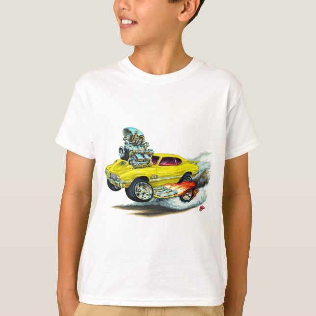 Gelbes Auto 1970-72 Olds Macheten-442 T-Shirt (Vorderseite)