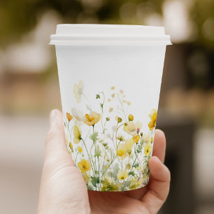 Gelbes Baby in Blütenblütendusche Wildblume Pappbecher