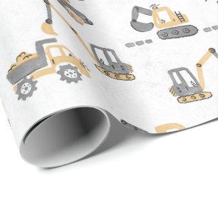 Gelbes Baggerbau-Muster Kleiner Erbauer Geschenkpapier