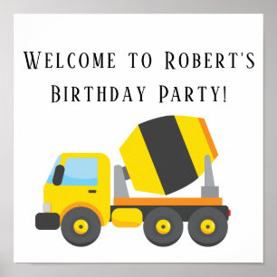 Gelbes Beton Mixer Geburtstagsparty Square Poster
