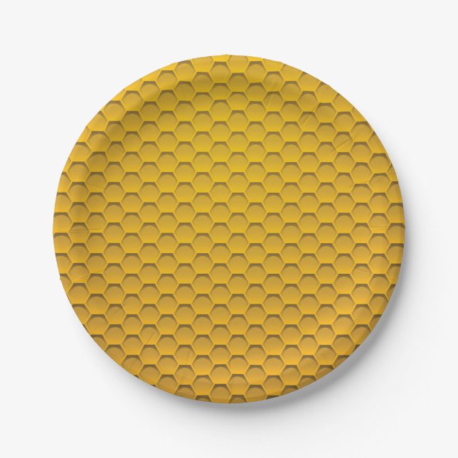 Gelbes Bienenwaben-Muster Pappteller (Vorderseite)