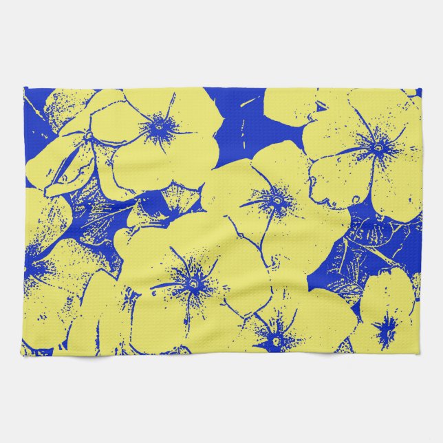 Gelbes blaues Blumenmotiv Handtuch (Horizontal)