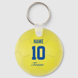 Gelbes blaues Fußballteam Personalisierter Name Schlüsselanhänger