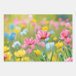Gelbes blaurosa Wild Blume Field 2025 Geschenkpapier Set