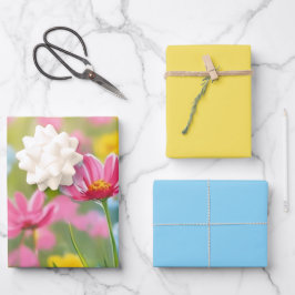 Gelbes blaurosa Wild Blume Field 2025 Geschenkpapier Set