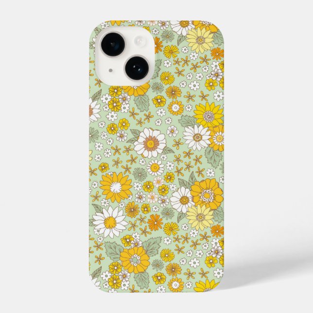 Gelbes Blumengartenmuster iPhone 14 Hülle (Rückseite)