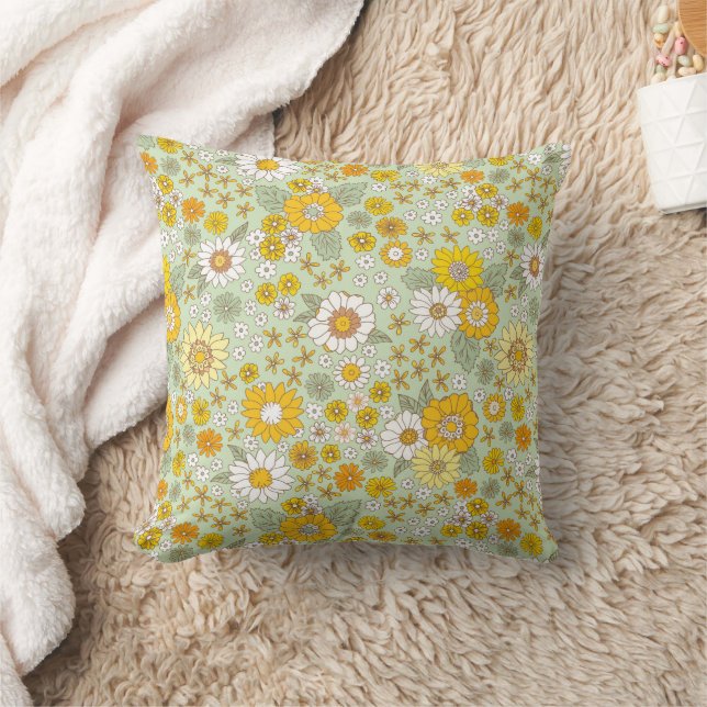 Gelbes Blumengartenmuster Kissen (Decke)