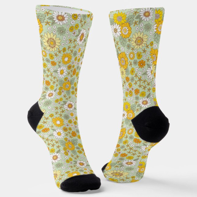 Gelbes Blumengartenmuster Socken (Gewinkelt)