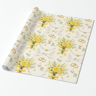 Gelbes Blumenhochzeits- und Verlobungsgeschenkpapi Geschenkpapier