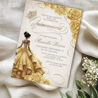 Gelbes Blumenkleid Quinceañera Einladung