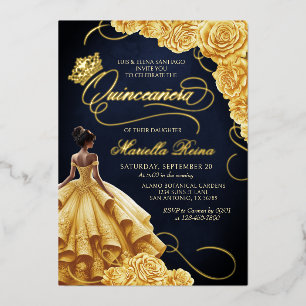 Gelbes Blumenkleid Quinceañera Folieneinladung