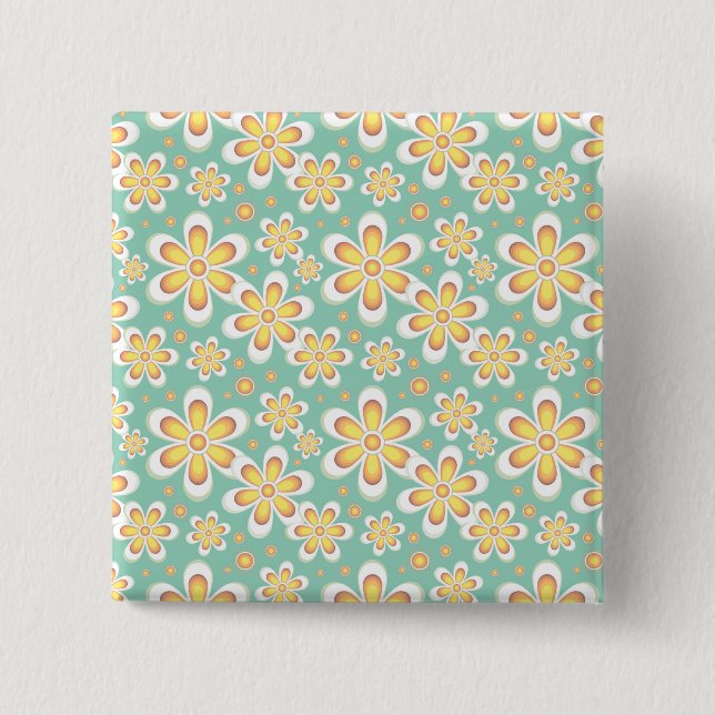 Gelbes Blumenmuster Button (Vorderseite)