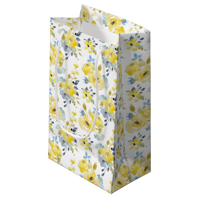 Gelbes Blumenmuster Kleine Geschenktüte (Vorderseite Schrägansicht)