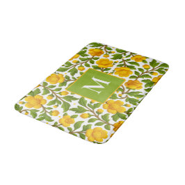 Gelbes Blumenmuster - Personalisiertes Monogramm Badematte