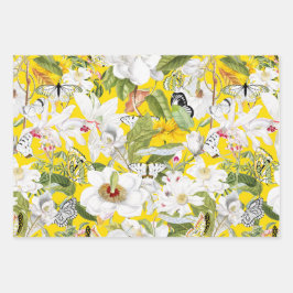 Gelbes Blumenpapier, Amaryllis Print Geschenkpapier Set