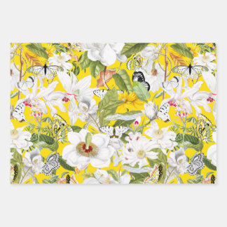 Gelbes Blumenpapier, Amaryllis Print Geschenkpapier Set