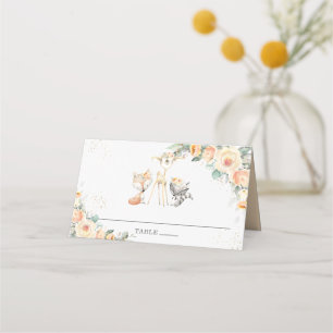 Gelbes Blumenwald Tiere Kinderdusche Party Platzkarte