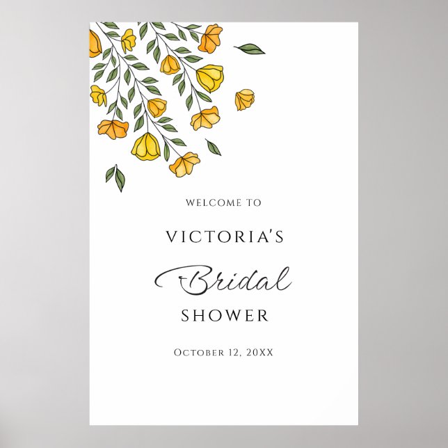 Gelbes Blütenrebe Brautparty Begrüßungszeichen Poster (Vorne)