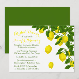 Gelbes Brautparty Zitrus Lemon & Grüne Hochzeit Einladung
