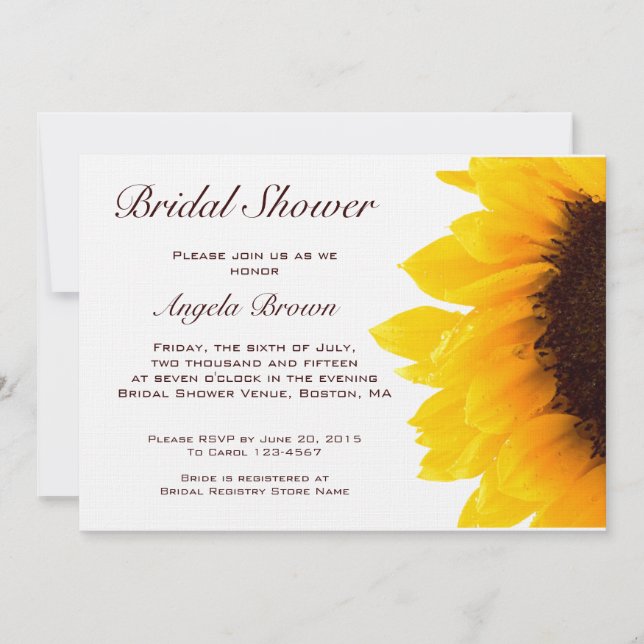 Gelbes Brown-Sonnenblume-Brautparty-Einladung Einladung (Vorderseite)