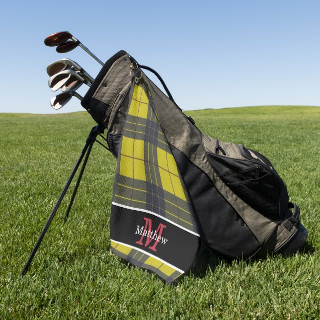Gelbes Buffalo-Kariertes Muster Anfangsmonogramm Golfhandtuch (Gras)