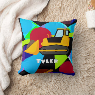 Gelbes Bulldozer, geometrische Formen Kindername Kissen