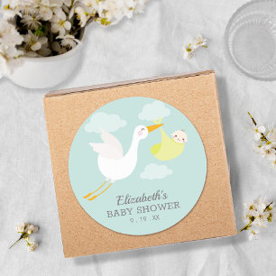 Gelbes Bundle Stork Unisex Baby Dusche Runder Aufkleber