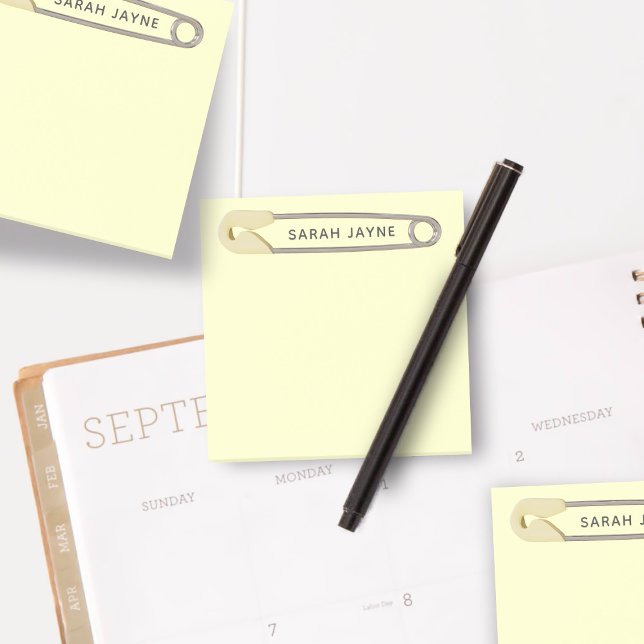 Gelbes Button Geschlechtsneutrale Babydusche Post-it Klebezettel (Yellow Diaper Pin Gender Neutral Baby Shower Post-it Notes with space for your name)