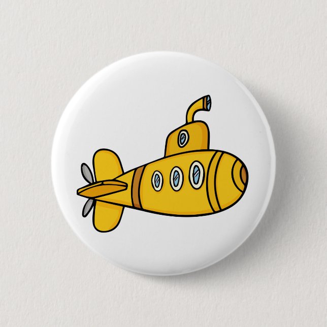 Gelbes Cartoon-Unterseeboot Button (Vorderseite)