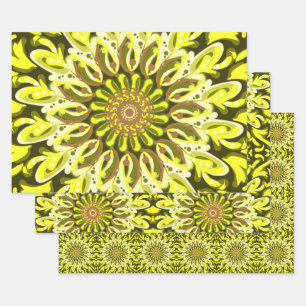 Gelbes Chrysanthemum Gemustert Abstrakt Geschenkpapier Set