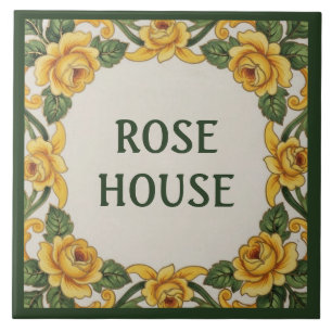 Gelbes Cottage-Blumen-Hausname-Schild Fliese
