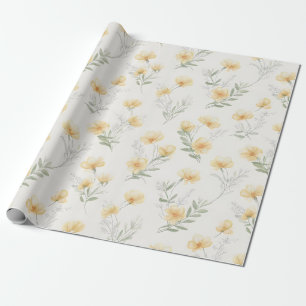 Gelbes Cottagecore-Wildblumen-Botanik-Print Geschenkpapier