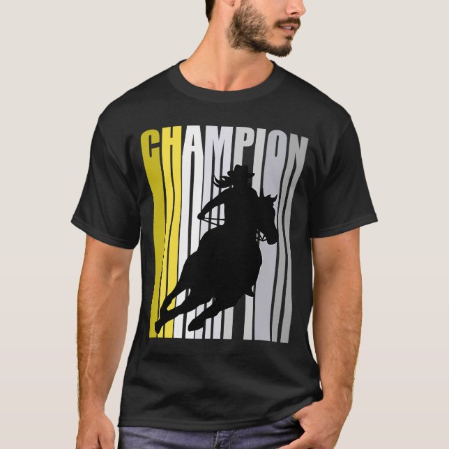 Gelbes Cowgirl Champion Reiten Barrel Racing T-Shirt (Vorderseite)