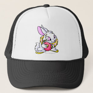 Gelbes Cybunny, das Negg umarmt Truckerkappe