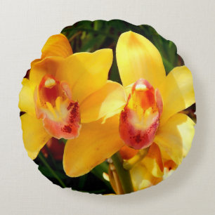 Gelbes Cymbidium Orchideenkissen Rundes Kissen