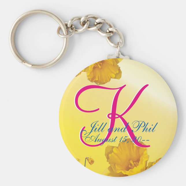 Gelbes Daffodic 3d Monogramm Schlüsselanhänger (Vorne)