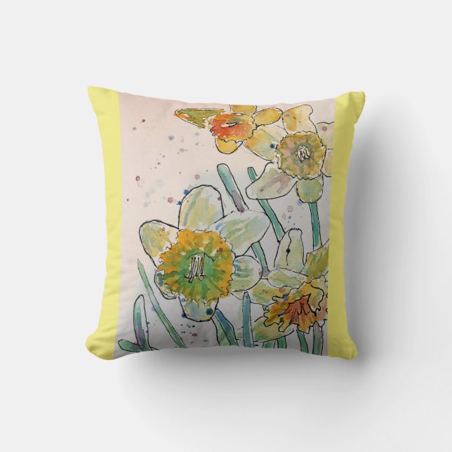 Gelbes Daffodil Blume Blumenkissen Kissen (Vorderseite)